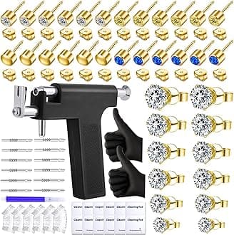 Self Ear Piercing Gun Kit with 18 Pairs of CZ Ear Stud Piercing Tools with Multi-Purpose Ear Gun for Salon and Home Use