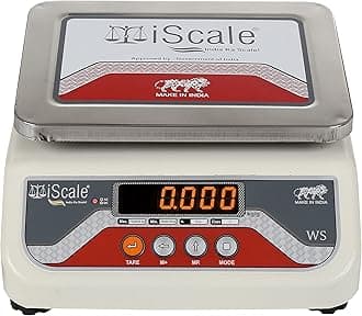 iScale i-03 20kg x 1g Digital Weighing Scale with Front and Back Red Double Display, Small Stainless Steel Pan, 7x9 for Kirana Shop, Grocery Store and Factory (Off-White)