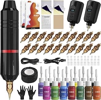 Tattoo Kit Tattoo Gun Complete Wireless Tattoo Machine Kit 2 Tattoo Batteries 20 Cartridge Needles 14 Ink Color Set for Supply RNP28KIT-1