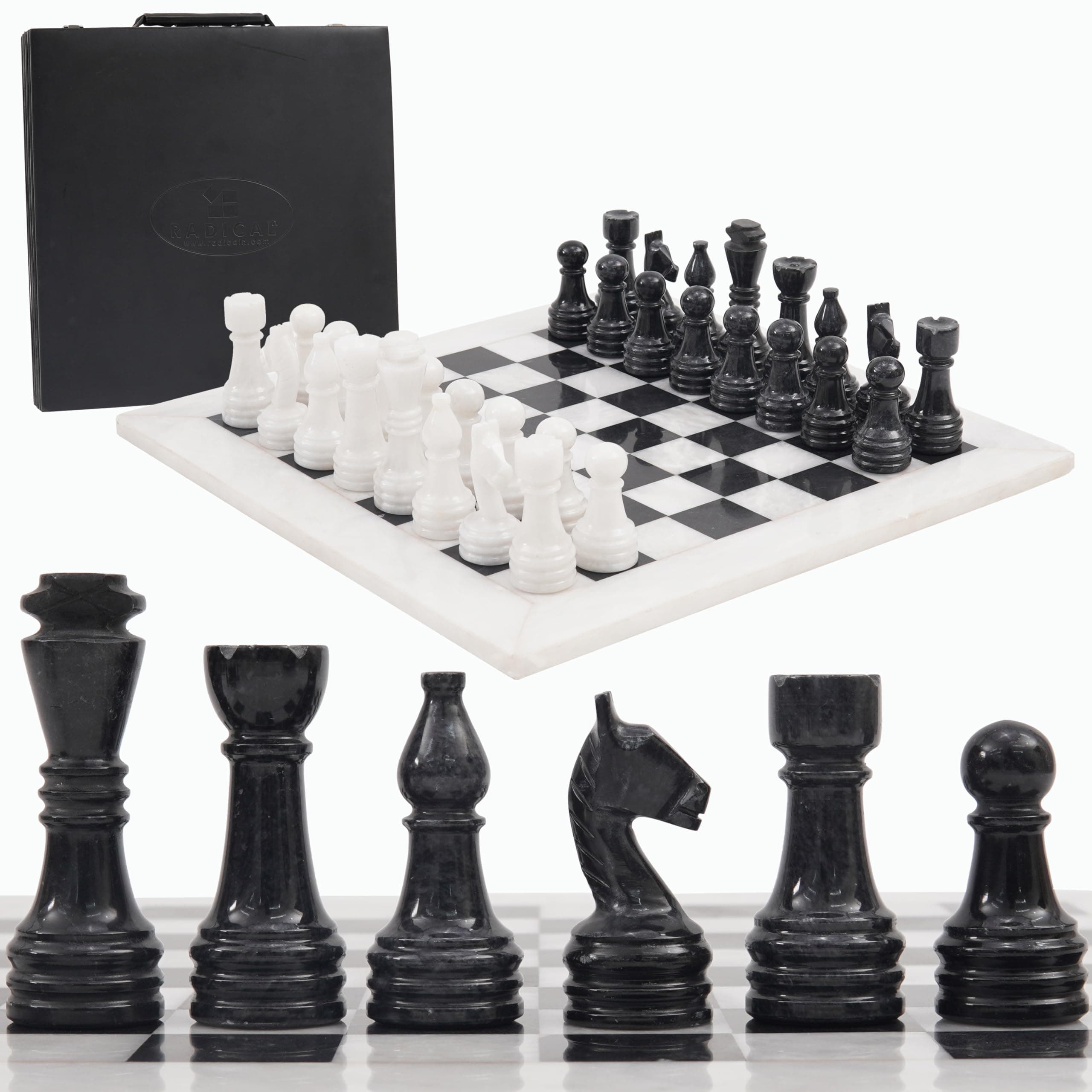 Marble Chess Set 15" Inches White and Black with Storage Box Handmade Luxury Board Games for Adults, Ideal Marble Chess Board Game Set & Chess Pieces