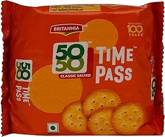 Britannia 50-50 Time Pass - Classic Salted Biscuits, 78g, Light Brown