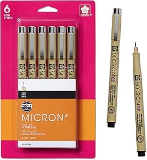SAKURA Pigma Micron Fineliner Pens - Archival Black Ink Pens - Pens for Writing, Drawing, or Journaling - Black Ink - 02 Point Size - 6 Pack