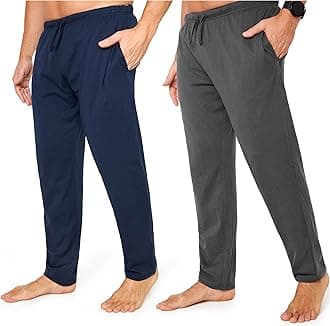 Mens Pyjama Bottoms - Jersey Lounge Pants with Pockets, Pack of 2