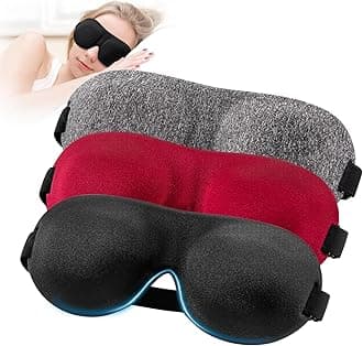 YIVIEW Sleep Mask Pack of 3, Lightweight & Comfortable Super Soft Adjustable 3D Contoured Eye Masks for Sleeping, Travel, Shift Work, Naps, Night Blindfold Eyeshade for Men Women, Gray/Red/Black