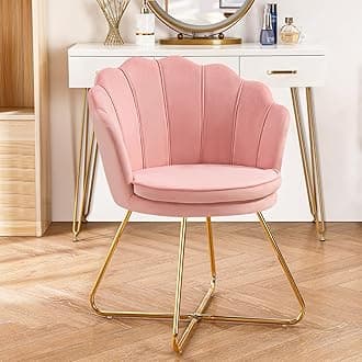 Furniliving Pink Vanity Chairs, Velvet Makeup Chair for Bedroom, Home Office Desk Chair with Gold Plating Legs, Cute Accent Chair for Makeup Room, Bedroom, Living Room, Guest Reception (Velvet Pink)