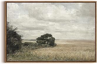 InSimSea Framed Canvas Wall Art Vintage Decor, Vast Field Cloudy Sky Vintage Wall Decor, Large Landscape Prints, Mid Century Modern Decor, Rustic Farmhouse Bedroom Decor, Retro Room Decor, 20"x30"