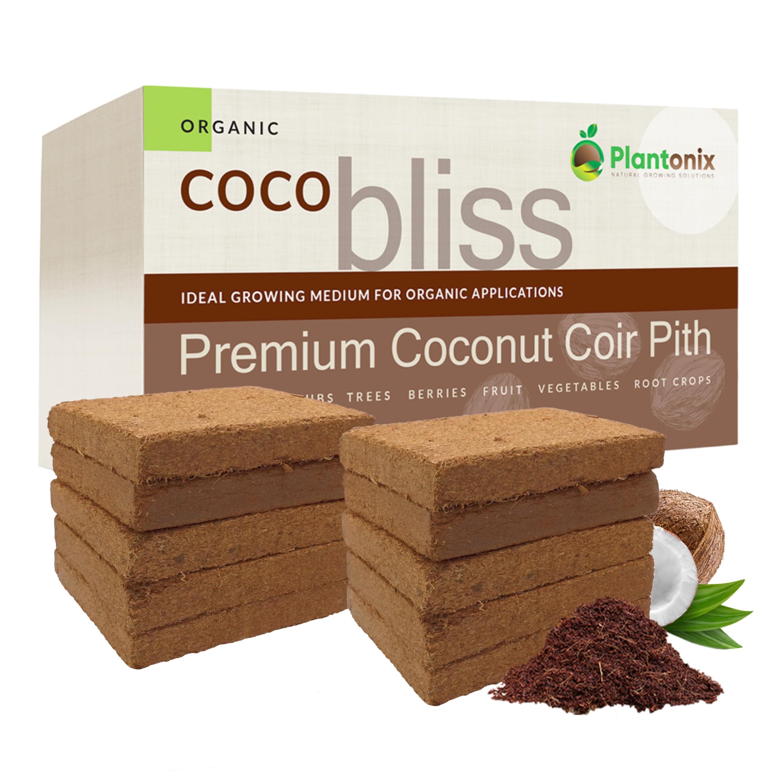 Coco Coir 250gm Bricks (10-Pack) - Organic Coco Coir for Plants & Gardening - OMRI-Listed Cocopeat for Garden Soil, Seed Starter Soil, & Mulch - Organic Coconut Bricks - Coconut Fiber Potting Mix