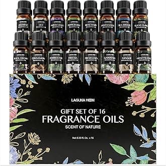 Lagunamoon Fragrance Oil Collection - Premium 16 Piece Gift Set for Diffusers, DIY Candle Making Supplies, Soap Scents, Slime - Aromatherapy Essential Oil Set for Home, Office, Car & Yoga Room