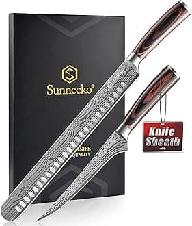 Sunnecko Professional BBQ Carving Knife Set, Slicing and Boning Knife for Meat Cutting,German High Carbon Stainless Steel Carving Knife for Meat and Turkey.