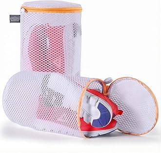Kimmama Shoe Washing Machine Bag, Shoe Bag for Washing Machine, Mesh Laundry Bags for Sneakers, Footwear, Trainers, Slippers, Honeycomb Net, Orange Zipper, 7x15"
