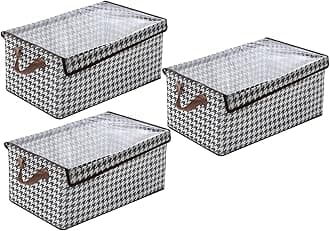 House of QuirkHouse of Quirk Durable Linen Closet Organizers and Foldable Flip Storage Baskets, Rectangle Storage Boxes for Pants, Shirt, Sweaters, Bra Panty, Socks (Pack 3, Houndstooth)