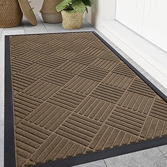 Smiry Front Door Mat Outside Entrance, Heavy Duty Outdoor Indoor Natural Rubber Doormat, Non Slip, Trap Dirt and Moisture, Easy Clean, Low Profile Patio Porch Entryway Mat, 71x47, Brown