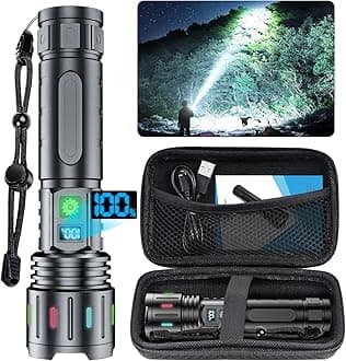 Hoxida Flashlights High Lumens Rechargeable - 1500 Meters Long Beam Super Bright LED Flash Light with Power Display & IPX5 Waterproof for Camping, 20H Runtime,Zoomable Handheld Flashlight-String