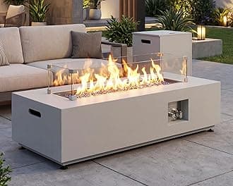 42" Outdoor Propane Fire Pit Table, 50,000 BTU Rectangle Natural Gas Firepit with Tank Table, No Assembly Low Profile Fire Table for Outside Patio & Backyard, CSA Certified, Grayish White