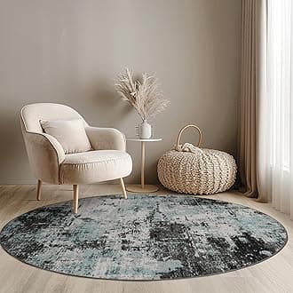 Washable Area Rugs 4ft Non-Slip Modern Abstract Soft for Living Room Entryway Bedroom Nursery, Print Pattern, Blue Black Teal