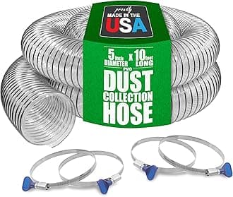 PVC Dust Collection Hose w/4 Thumbscrew Clamps, Puncture Resistant, Carbon Steel Wire, Clear Flexible PVC Dust Collector Hose, Proudly Made in USA (5" x 10')