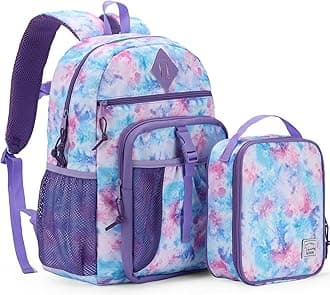 VASCHY Kids Backpack Lunch Bag Set, Girls 2-1 School Bookbag Insulated Lunch Box for Toddlers,Preschool,Daycare,Kindergarten,Elementary School Multi-Color