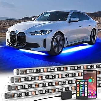 Nilight 4Pcs Aluminum Underglow Neon Accent Strip Lights 396 LEDs RGB Door Assist Multi Color DIY Sound Active Function Music Mode with APP and Remote Control Underbody Light Strips for Car Truck RV