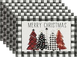 Aofmee Christmas Placemats Set of 6, Washable Christmas Place Mats for Kitchen Dining Table, Indoor/Outdoor Woven Vinyl Christmas Table Mats, Non-Slip Heat Resistant Holiday Placemats Easy to Clean