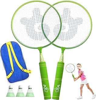 Kids Badminton Rackets Set with Soft Grip, Oversize & Lightweight Shuttlecocks Racquet with Carry Bag for Children Youth, 2 Player Sport Game for Indoor Outdoor Backyard