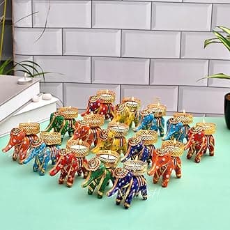 Divyakosh Metal Diwali Multicolor Elephant Tea Light Holder, Set of 15 Pcs, Ganpati Decoration, Tlight Deepawali Decoration, Diya for Home Decor| Designer Candle Holders | Diwali Gift
