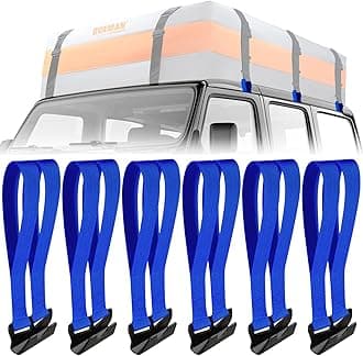 6 Rooftop Cargo Tie Down Hook Straps-Secure Any Car Roof Bag, Roof Rack Cargo Carrier,or Car Top Carrier,Durable and Solid, No Roof Rack Required, Compatible with Most Cars - Registered Patent (Blue)