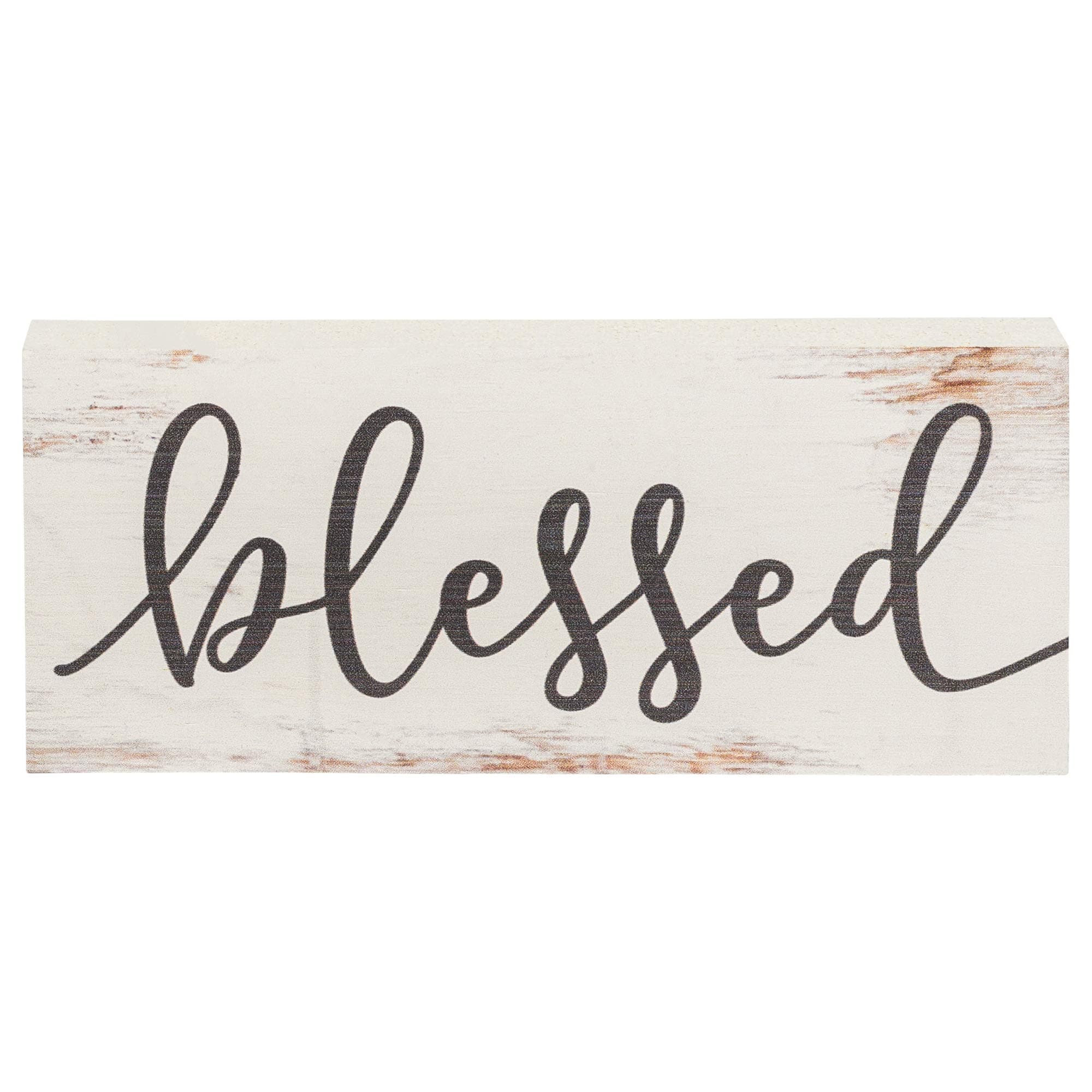 P. Graham Dunn Blessed Script Design White Wash 6 x 2.5 Inch Solid Pine Wood Farmhouse Stick Sign