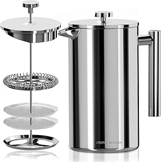 Utopia Kitchen 304 Grade Stainless Steel French Press Coffee Maker 12 Oz, Double Wall Insulated Coffee Press with 4-Level Filtration system, Include 2 Extra Filters, Rust-Free, Dishwasher Safe, Silver