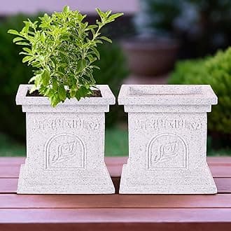 Heart Home Pack of 2 Plastic Tulsi Mancha For Home | 12 Inch Tulsi Gamla/Planter Pot for Home Decor, Balcony & Garden | Marble Design-White
