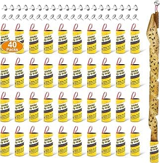 40 Pack Fruit Fly Traps for Indoors, Fly Traps Outdoor, gnat Traps for House Indoor, Fly Strips Tape Killer Catcher Paper Ribbon, Flying Insect Trap for Bug, Gnat, Insect, Mosquito