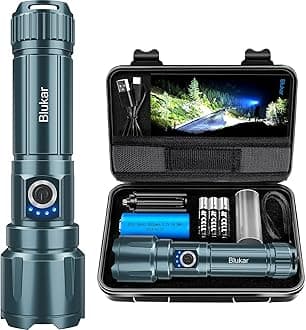 BlukarLED Torch, 20000 Lumens Super Bright Torches Led - Adjustable Focus, 5000 mAh, IP67 Waterproof, Powerful Long Lasting Handheld Flashlight for Power Cuts, Camping, Emergency-Pacific Blue