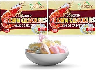 Authentic Prawn Crackers Uncooked, Crispy and Delicious Shrimp Chips for Party Appetizers and Snacks, Cook and Serve, 8 oz (227g), Pack of 2 Multi Color