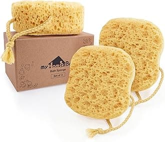 myHomeBody Premium Bath Sponge, Foam Loofah Sponge, Body Sponge for Shower - Large Size, Lots of Lather, Square, 3 Pack