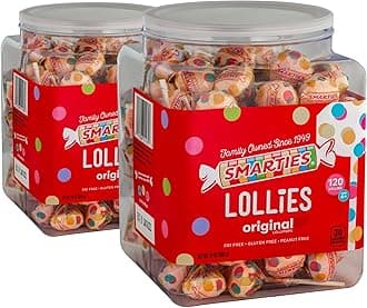 Smarties Lollies - Gluten Free, Peanut Free, Fat Free Assorted Fruity Flavors Lollipops - Low Calorie Perfect for Birthdays, Parties - Made by US Candy Company Since 1949-34 oz 120 Count (Pack of 2)