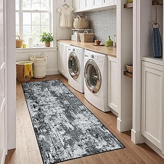 Washable Area Rugs 2'x6' Non-Slip Modern Abstract Soft for Living Room Entryway Bedroom Nursery, Print Pattern, Black Gray