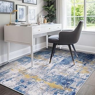 RELEANY Washable Area Rugs 4'x6' Non-Slip Modern Abstract Soft for Living Room Entryway Bedroom Nursery, Print Pattern, Grey Blue Gold/Golden