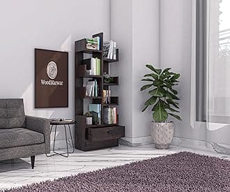 Sheesham Wood Free Standing Book Shelf | Multipurpose Bookshelf Storage Display Rack with 8 Open Shelf & 1 Drawer for Ofice | Decorative Corner Shelf Bookcase for Home Dcor | Walnut