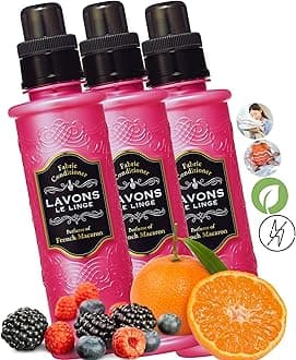 LAVONS Natural Fabric Conditioner for Sensitive Skin, Plant-Based Laundry Softener for Baby& Pet, Reduces Fabric Wrinkles, Long-Lasting Scent & Odor Control from Japan, FRENCH MACARON, 20.3 Fl Oz, 3EA