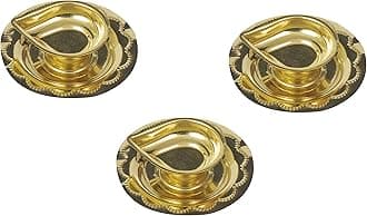 Spillbox Traditional Brass Diya for Puja | Pooja Aarti | Arti Deepak Deepam Oil Lamp for Home Temple Decor Gifts Puja Articles Decor Gifts (3) -DD Diya