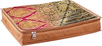 JD FRESHJD FRESH Pack of 1 Peice Saree Covers With Zip Saree Bags Storage Sari Cover Bags Cotton Saree Cover Saree Organizer For Wardrobe Saree Pouches For Storage Sari Bags (Size 16.5 x 13 x 3 Inch)