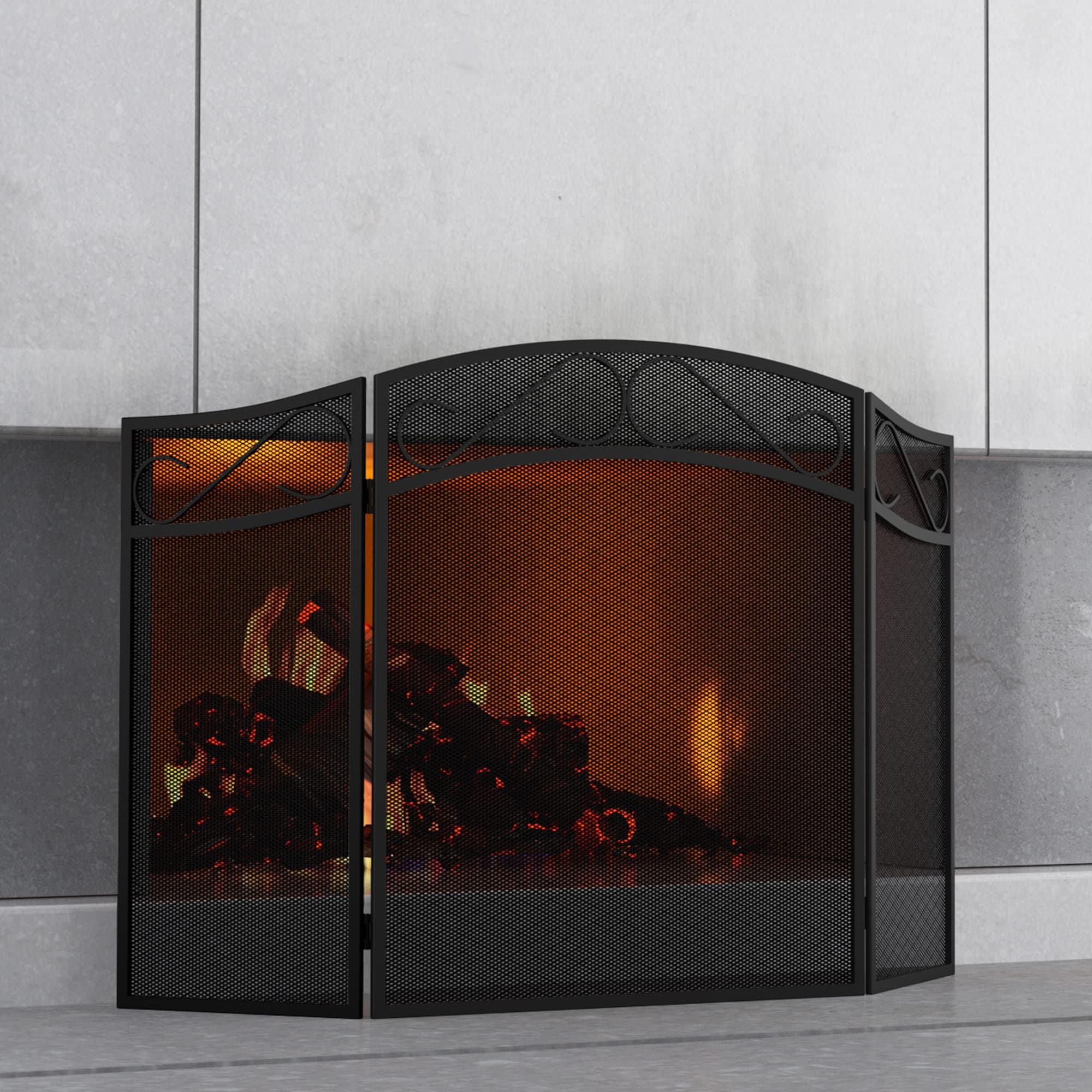 3 Panel Iron Fireplace Screen - Black(29in.x47.8in.)…