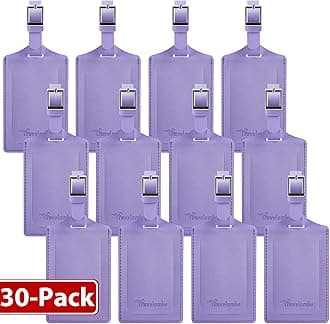 Travelambo 30 Pack Luggage Tags for Suitcases Privacy Protection Bag Tags Faux Leather Travel Accessories Essential, Classic Purple