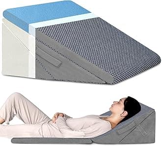 KingPavoniniGrey Bed Wedge Pillow for Sleeping, 7.5 & 9 & 11 & 12 Inch Adjustable Memory Foam Triangle Wedge Pillow Post Surgery for Back, Legs and Knee Support, Acid Reflux
