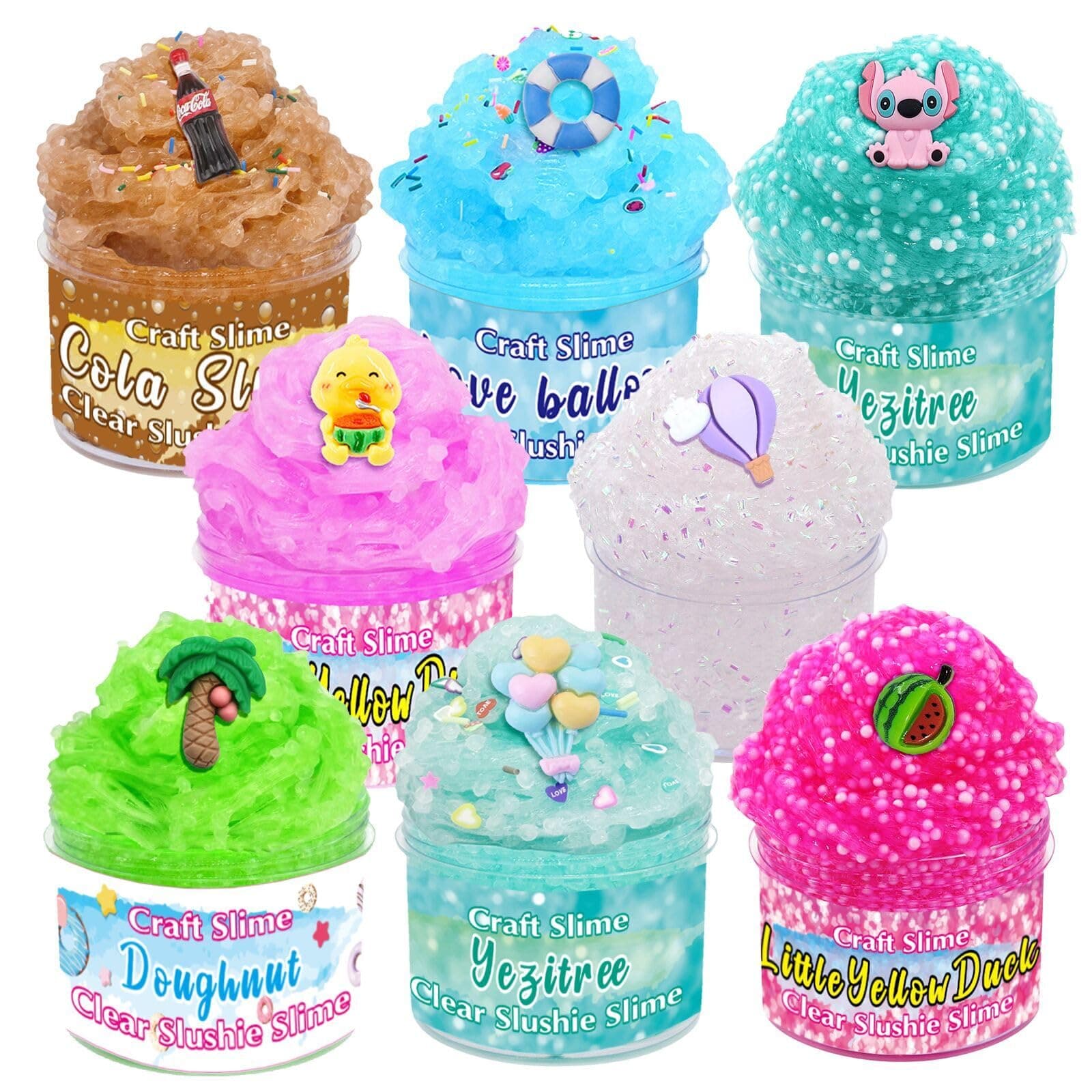 8 Pack Crunchy Slime Kit, Clear Slime Kit Super Soft and Non-Sticky, Birthday Gift Slime Party Favors for Girls and Boys