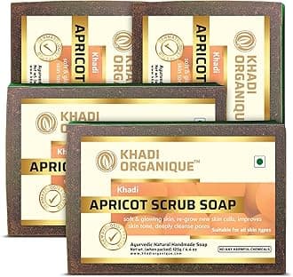 Khadi Organique Pure Natural & Herbal Apricot Scrub Soap Combo Kit Pack of 4 500gm