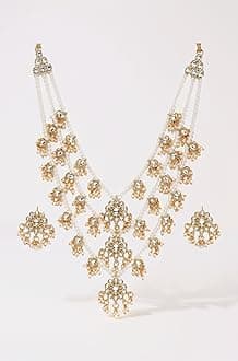 Ethnic Kundan & Pearls Multi Layers Bridal Necklace Set For Women-ZPFK8689