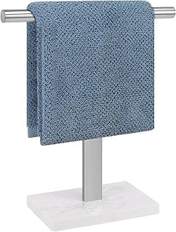 BathAce Hand Towel Holder, T-Shape Hand Towel Stand for Bathroom, Hand Towel Rack Standing Towel Bar for Vanity Kitchen Countertop, 304 Stainless Steel (12IN-Marble Base, Brushed)