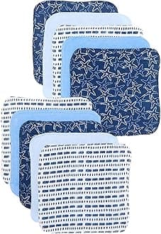 Spasilk Baby 10 Pack Soft Terry Bath Washcloth Wipes, Blue Starfish