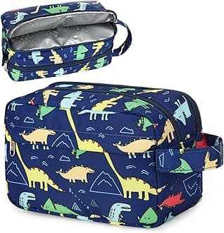 CAMTOP Travel Toiletry Bag for Kids Cute Swim Bag for Boys Girls Waterproof for Toiletries Accessories Bathroom Stuff, Dinosaur-Navy blue, Toiletry Bag