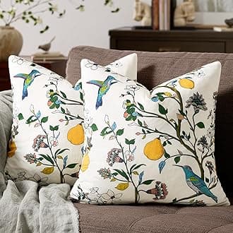 MUSSEL White Floral Pillow Covers 18x18 Set of 2, Velvet Wild Flower Plant Throw Pillows Case, Square Farmhouse Decor Cushion Covers for Home Sofa Bed Couch